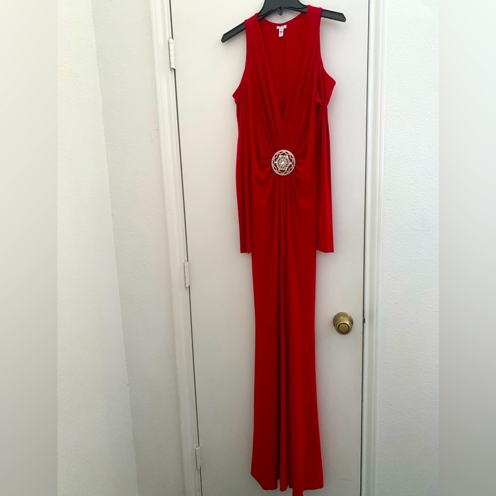 Cache Xs Red Gown With Rhinestone Embellishment - image 1
